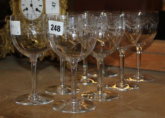 Set of 8 swag etched wine glasses